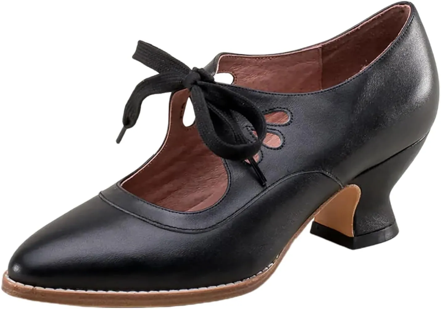 1920S Shoe for Women Vintage Mary Janes Lace Up Bridal Shoes Closed Toe Dress Shoe Chunky Heel Pumps Wedding Shoes