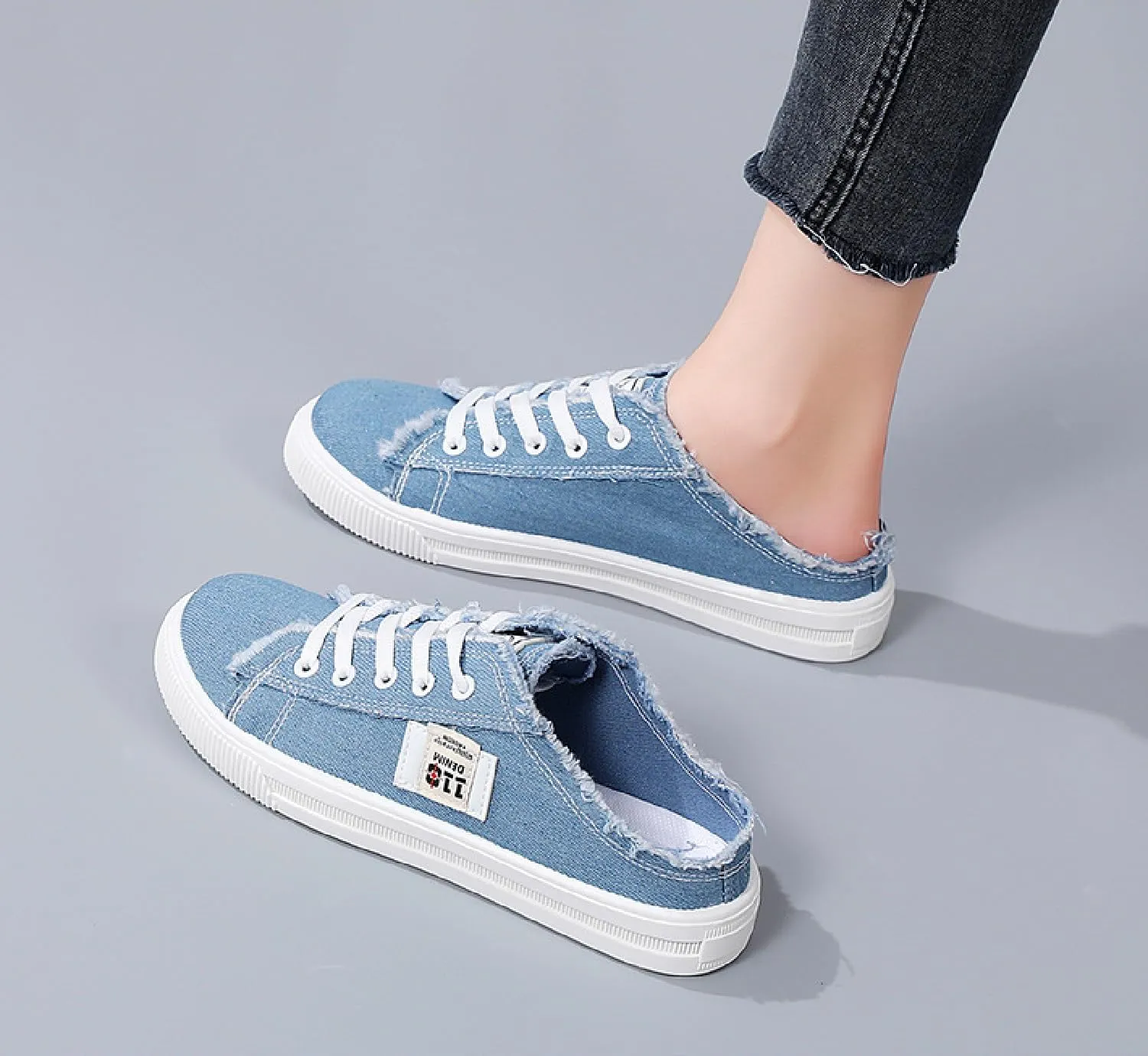2024 New Women's Canvas Shoes Fringed Hem Denim Fabric Autumn Style Spring Casual Sports Preppy Flat Sneakers for Students