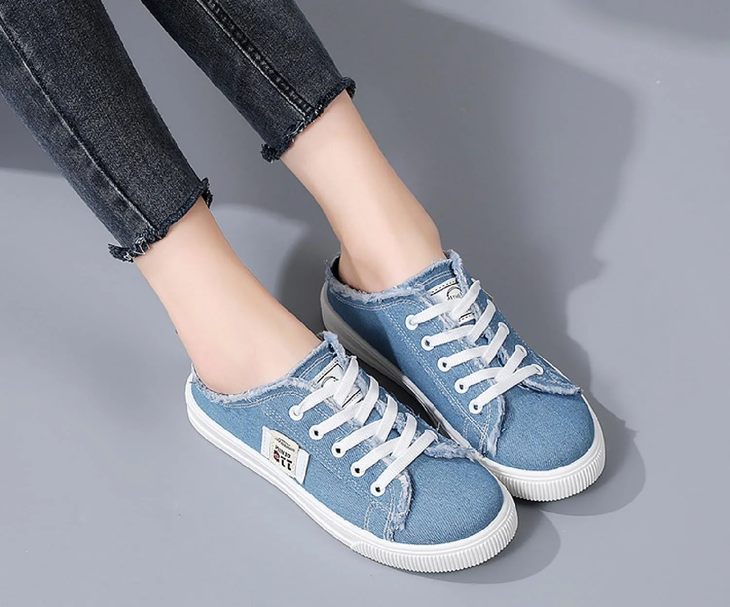 2024 New Women's Canvas Shoes Fringed Hem Denim Fabric Autumn Style Spring Casual Sports Preppy Flat Sneakers for Students