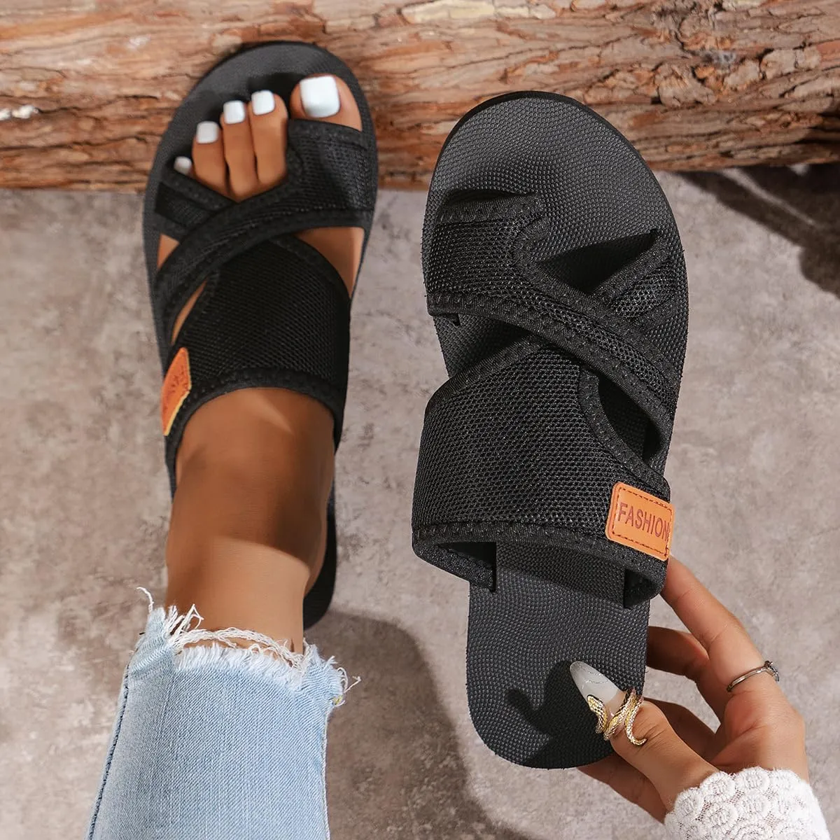 2025 Women's Summer Sandals Extra Wide Mesh Slides, Orthopedic Support Airflow Design Beach Walking Shoes