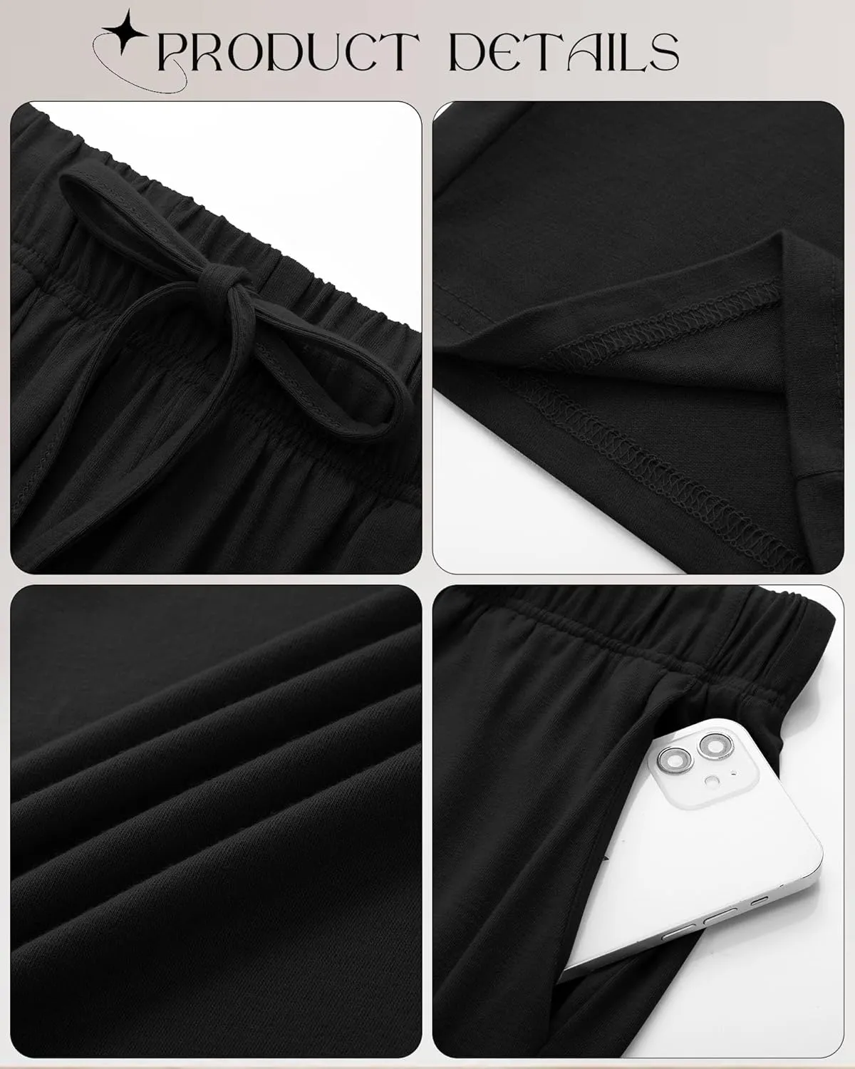 3 Pack Women's Lounge Pants with Pockets Casual Wide Leg Drawstring Yoga Pants Straight Trousers Spring Bottoms