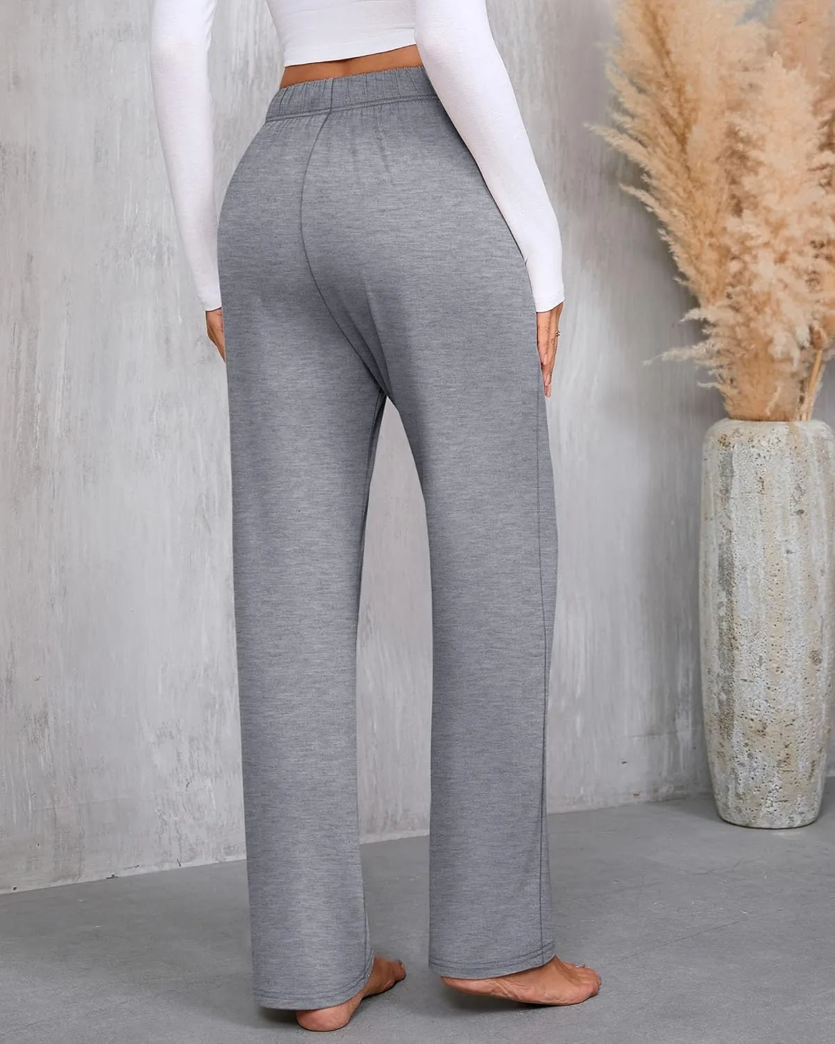 3 Pack Women's Lounge Pants with Pockets Casual Wide Leg Drawstring Yoga Pants Straight Trousers Spring Bottoms