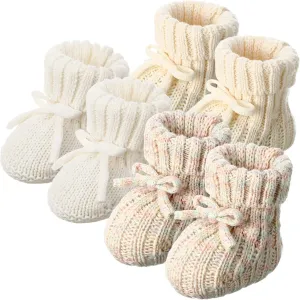 3 Pairs Knitted Baby Booties 0-6 Months Newborn Baby Shoes First Walkers Cozy Shoes for Infant Boy Girl