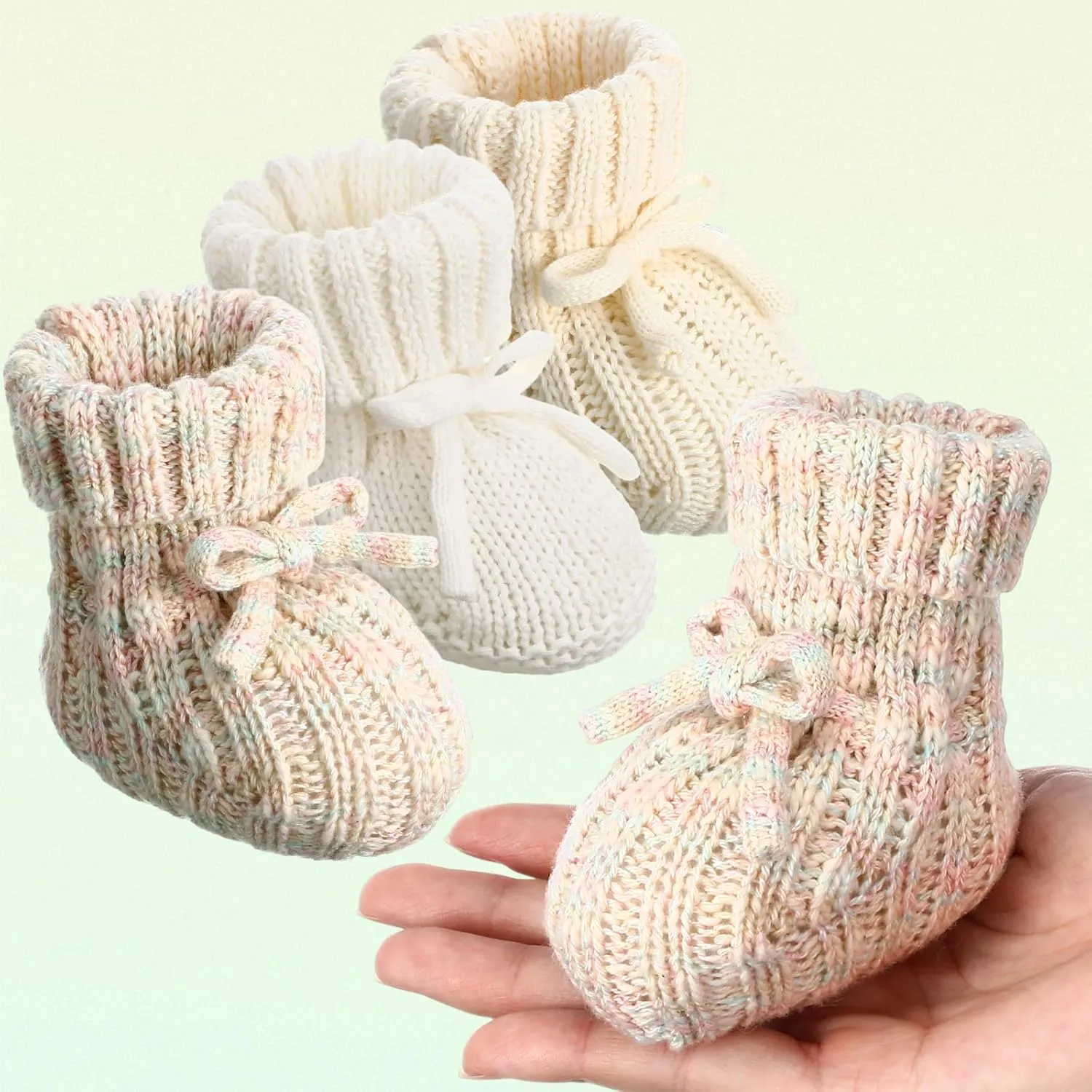 3 Pairs Knitted Baby Booties 0-6 Months Newborn Baby Shoes First Walkers Cozy Shoes for Infant Boy Girl