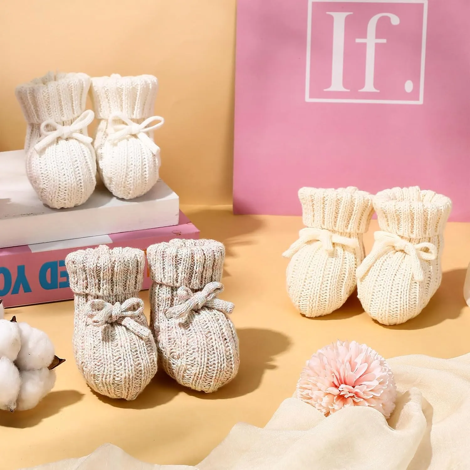3 Pairs Knitted Baby Booties 0-6 Months Newborn Baby Shoes First Walkers Cozy Shoes for Infant Boy Girl