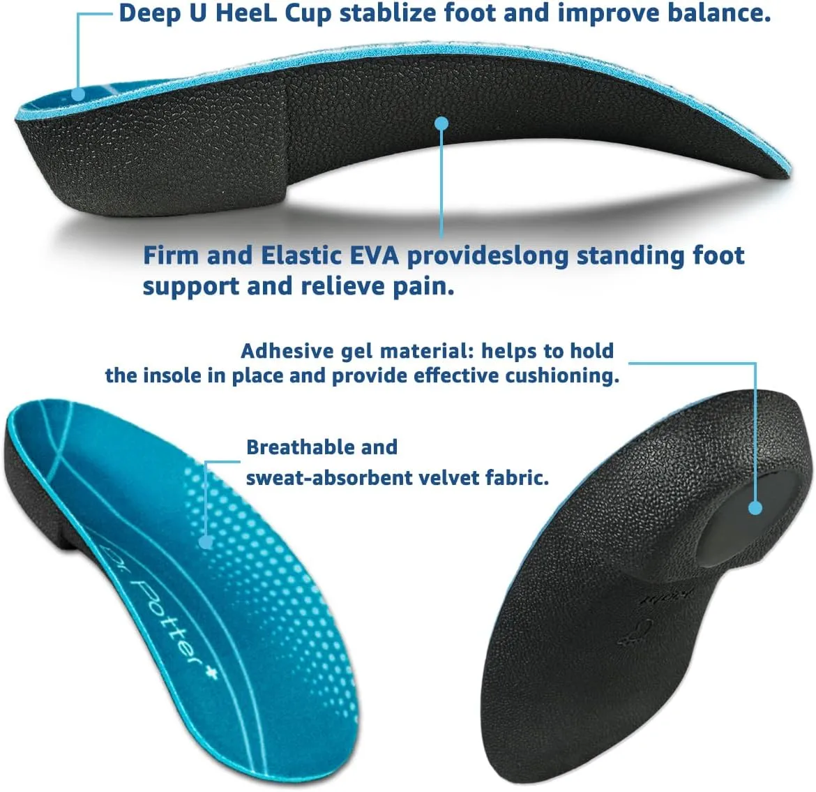 3/4 Orthotic Insoles, Shoe Inserts for Plantar Fasciitis Relief, High Arch Support Inserts for Flat Feet, Over-Pronation and Heel Pain (Medium(Men's 6.5-8.5 / Women's 7.5-9.5))