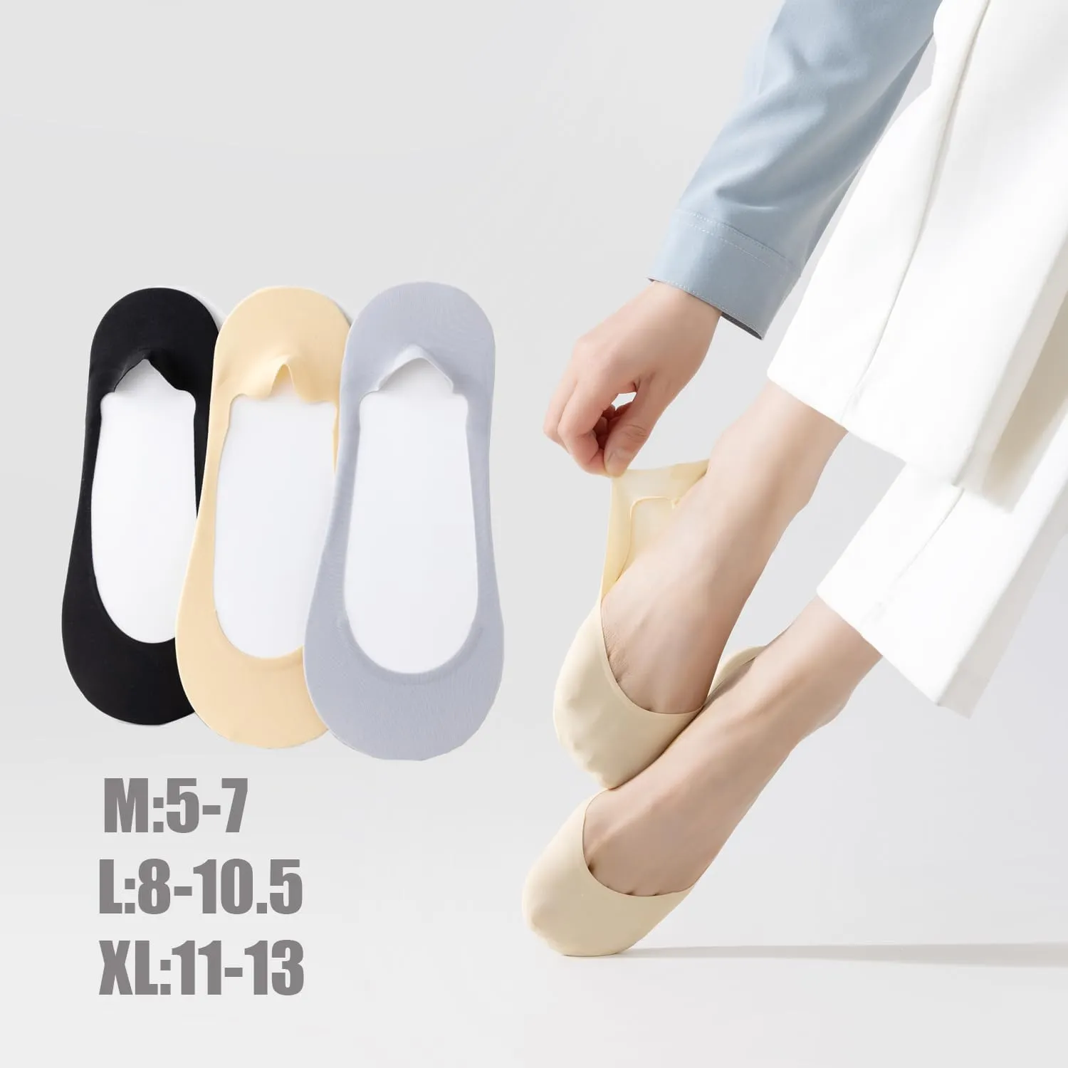 6 Pair Ultra Low Cut Invisible Womens No Show Socks With Padding For Flats Loafer, Size 5-7,8-10.5,11-13,