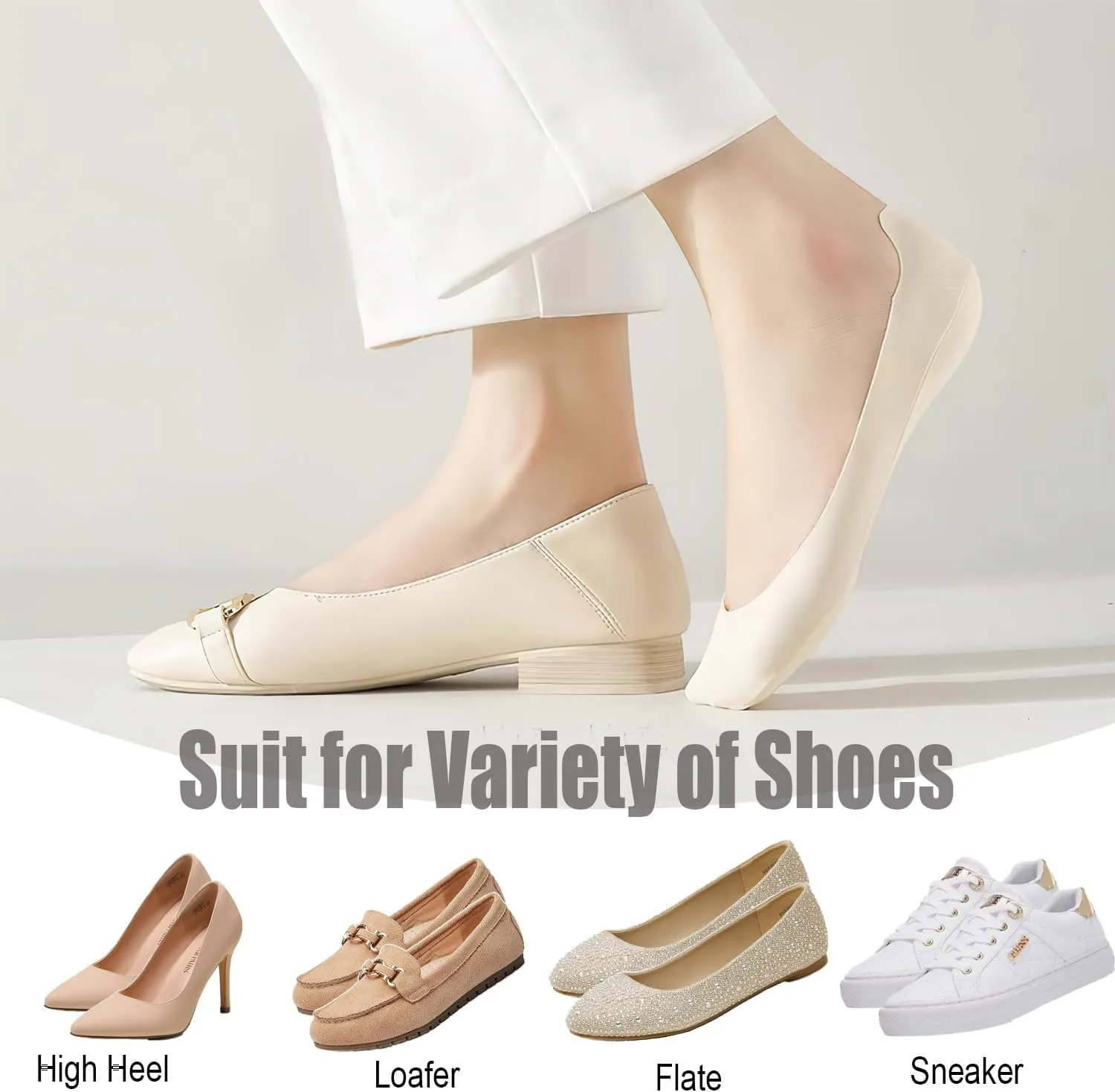 6 Pair Ultra Low Cut Invisible Womens No Show Socks With Padding For Flats Loafer, Size 5-7,8-10.5,11-13,