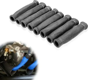 8 PCS Spark Plug Protect Boots, 1200 Degree Spark Plug Wire Boots Heat Shield Protector Sleeve, 6 Inch Heat Shield Thermal Protection Insulator Sleeve (Black)