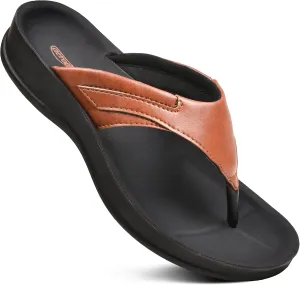 AEROTHOTIC Arch Supportive Strappy Orthotic Comfortable Flip Flops Cushion Soft Toe Post Non-Slip Summer Casual Travel Walking Thong Sandals Women Beach Essentials
