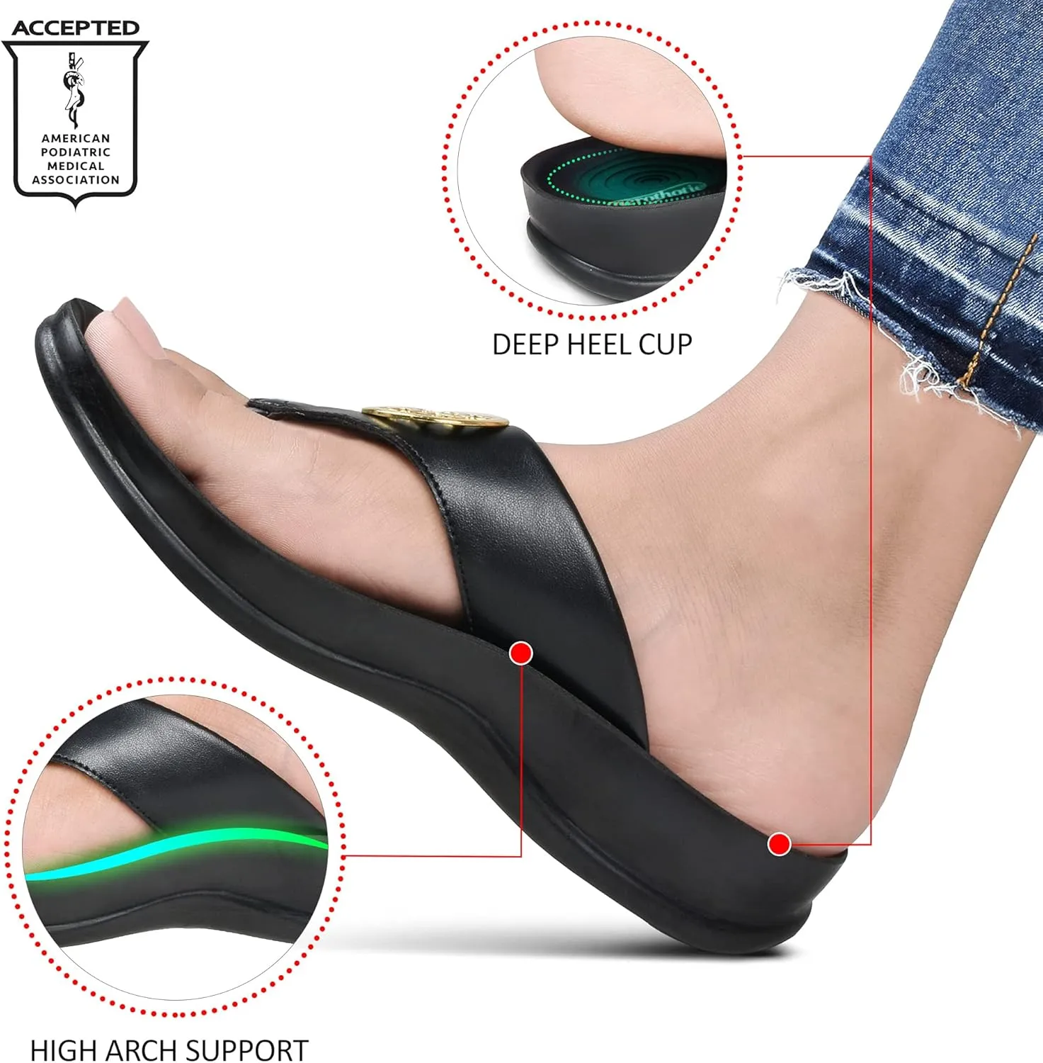 AEROTHOTIC Arch Supportive Strappy Orthotic Comfortable Flip Flops Cushion Soft Toe Post Non-Slip Summer Casual Travel Walking Thong Sandals Women Beach Essentials