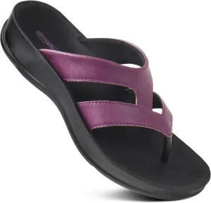 AEROTHOTIC Arch Supportive Strappy Orthotic Comfortable Flip Flops Cushion Soft Toe Post Non-Slip Summer Casual Travel Walking Thong Sandals Women Beach Essentials