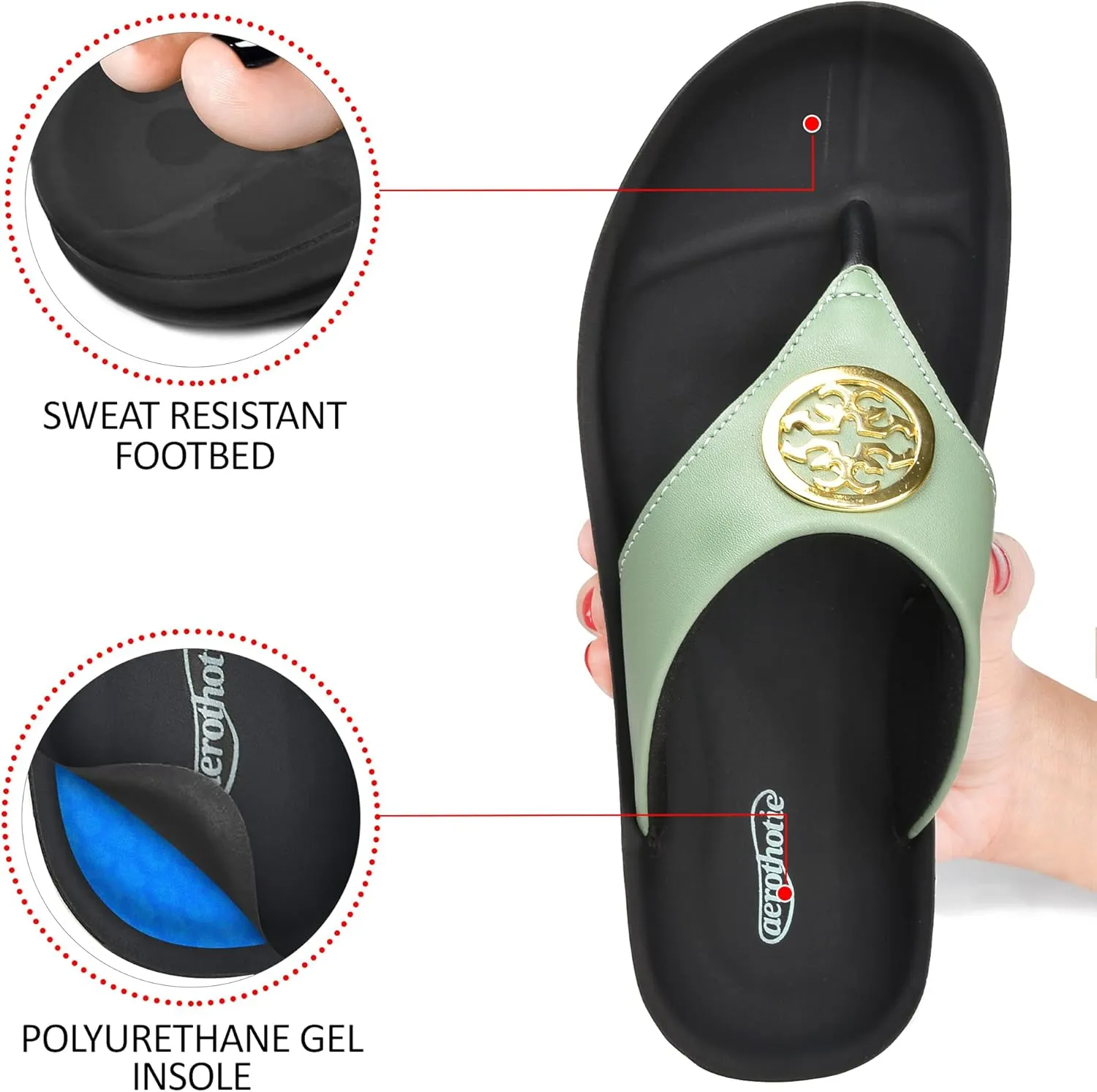 AEROTHOTIC Arch Supportive Strappy Orthotic Comfortable Flip Flops Cushion Soft Toe Post Non-Slip Summer Casual Travel Walking Thong Sandals Women Beach Essentials