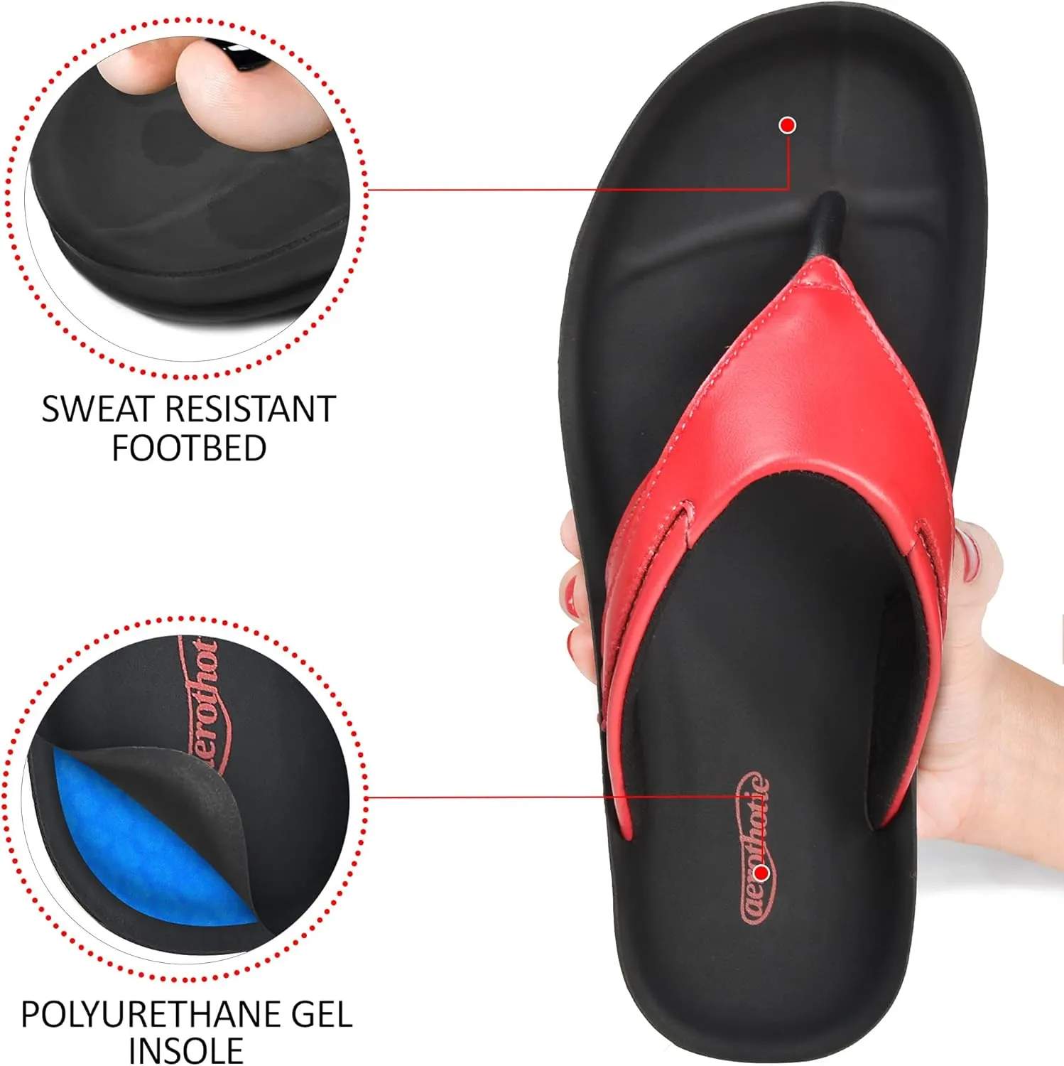 AEROTHOTIC Arch Supportive Strappy Orthotic Comfortable Flip Flops Cushion Soft Toe Post Non-Slip Summer Casual Travel Walking Thong Sandals Women Beach Essentials
