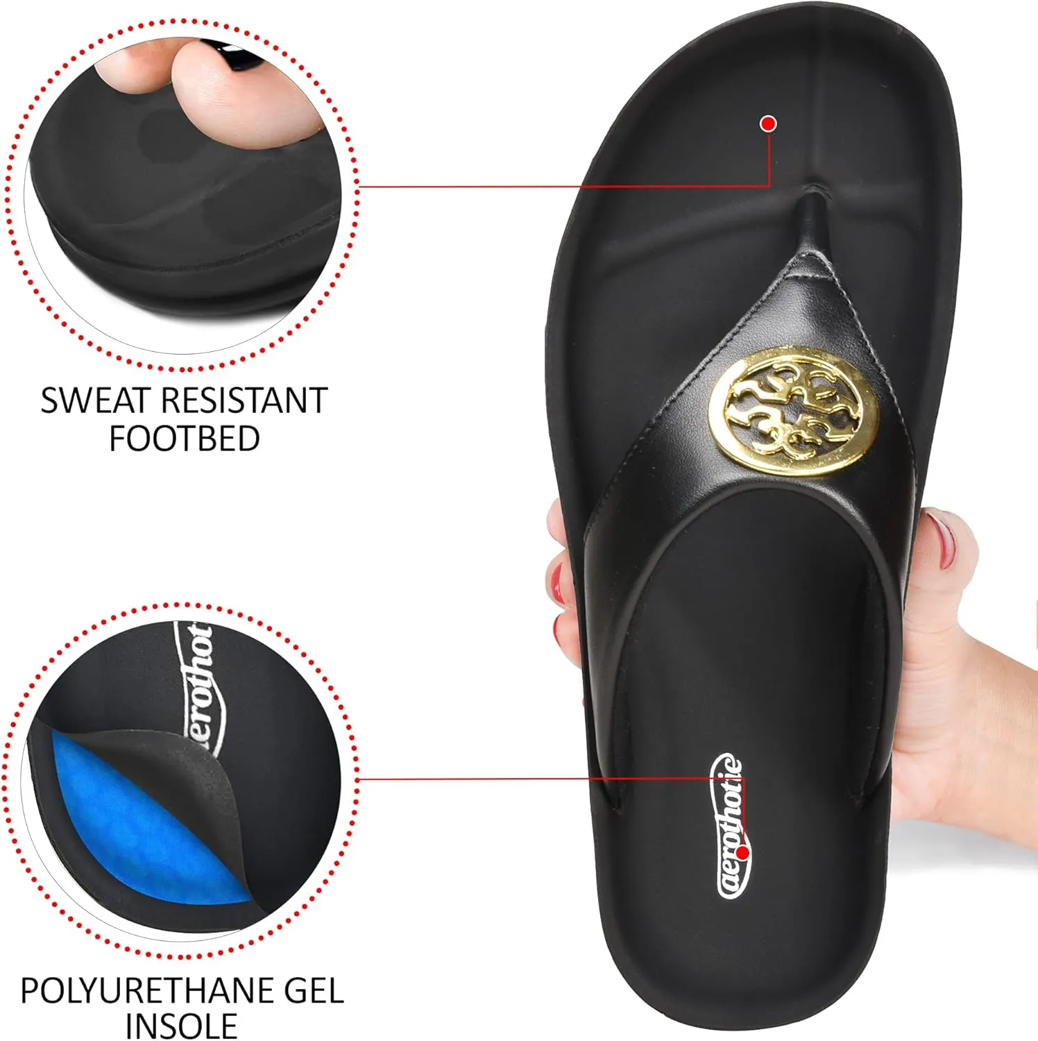 AEROTHOTIC Arch Supportive Strappy Orthotic Comfortable Flip Flops Cushion Soft Toe Post Non-Slip Summer Casual Travel Walking Thong Sandals Women Beach Essentials