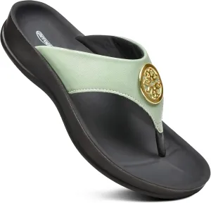 AEROTHOTIC Arch Supportive Strappy Orthotic Comfortable Flip Flops Cushion Soft Toe Post Non-Slip Summer Casual Travel Walking Thong Sandals Women Beach Essentials