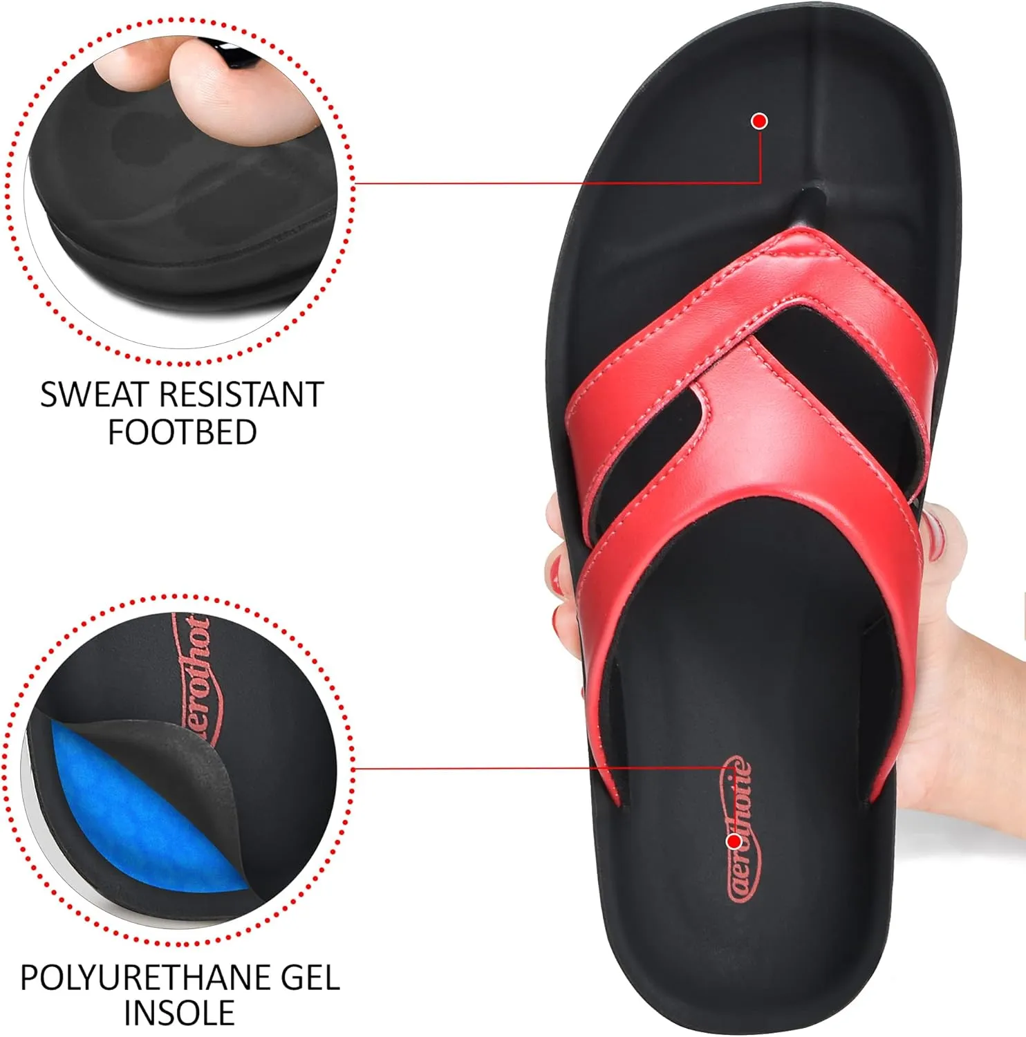 AEROTHOTIC Arch Supportive Strappy Orthotic Comfortable Flip Flops Cushion Soft Toe Post Non-Slip Summer Casual Travel Walking Thong Sandals Women Beach Essentials