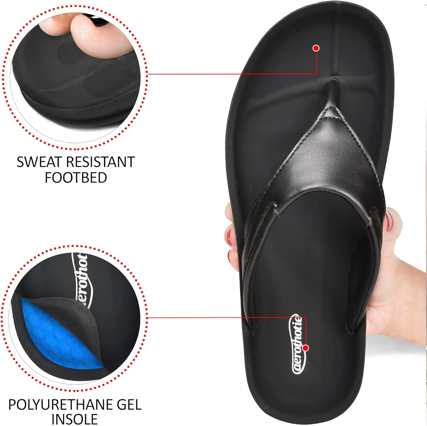 AEROTHOTIC Arch Supportive Strappy Orthotic Comfortable Flip Flops Cushion Soft Toe Post Non-Slip Summer Casual Travel Walking Thong Sandals Women Beach Essentials