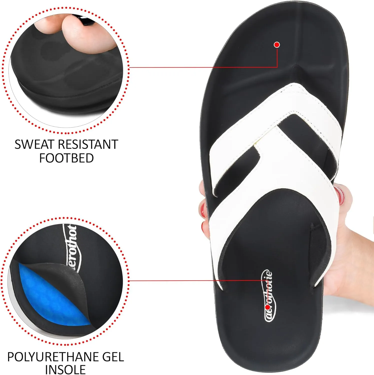 AEROTHOTIC Arch Supportive Strappy Orthotic Comfortable Flip Flops Cushion Soft Toe Post Non-Slip Summer Casual Travel Walking Thong Sandals Women Beach Essentials