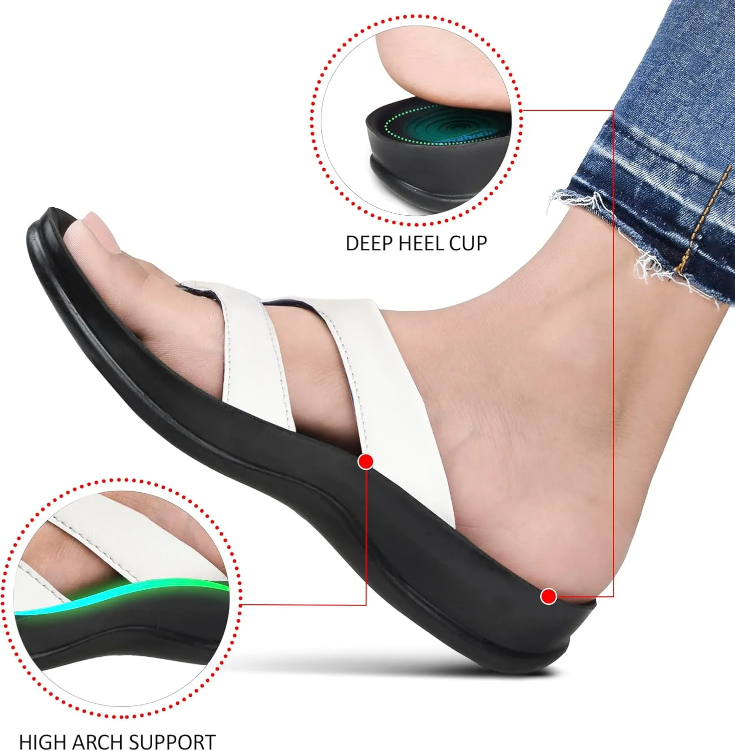 AEROTHOTIC Arch Supportive Strappy Orthotic Comfortable Flip Flops Cushion Soft Toe Post Non-Slip Summer Casual Travel Walking Thong Sandals Women Beach Essentials