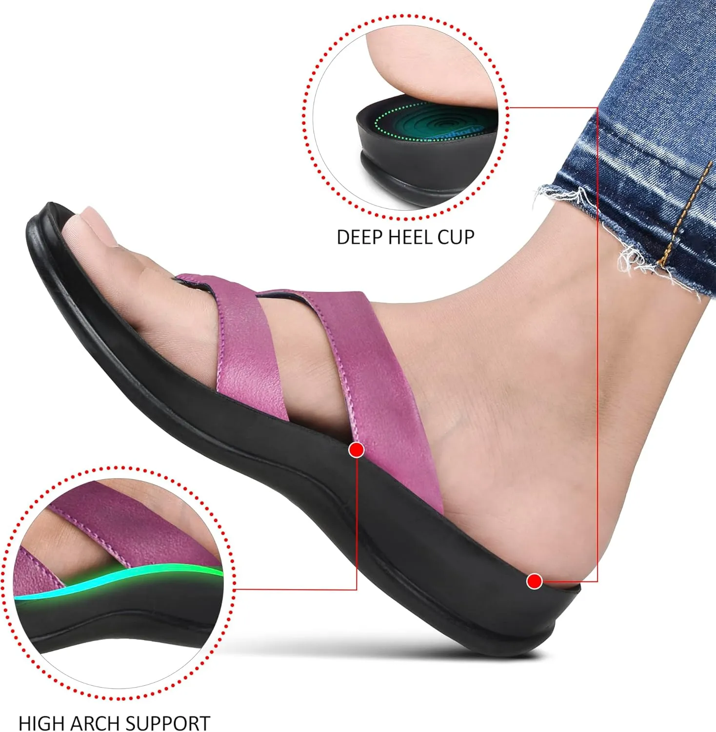 AEROTHOTIC Arch Supportive Strappy Orthotic Comfortable Flip Flops Cushion Soft Toe Post Non-Slip Summer Casual Travel Walking Thong Sandals Women Beach Essentials