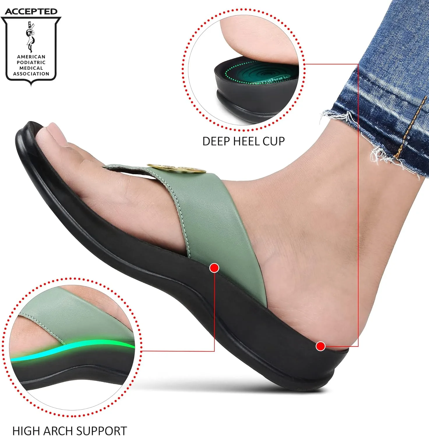 AEROTHOTIC Arch Supportive Strappy Orthotic Comfortable Flip Flops Cushion Soft Toe Post Non-Slip Summer Casual Travel Walking Thong Sandals Women Beach Essentials