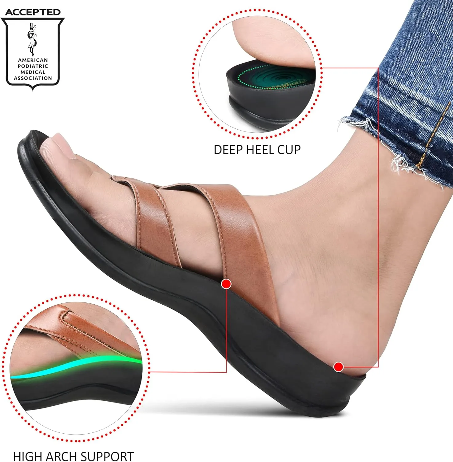 AEROTHOTIC Arch Supportive Strappy Orthotic Comfortable Flip Flops Cushion Soft Toe Post Non-Slip Summer Casual Travel Walking Thong Sandals Women Beach Essentials