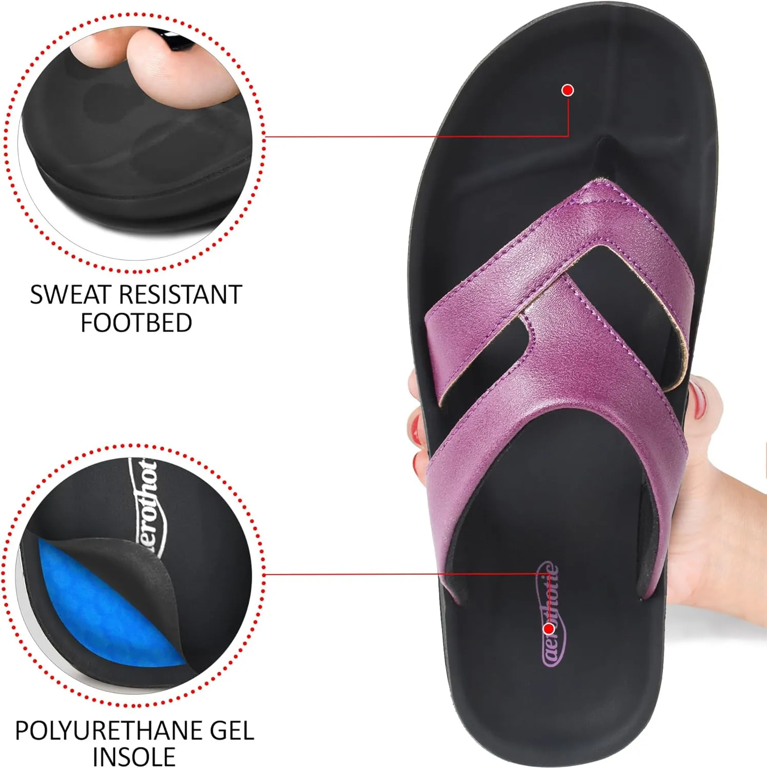 AEROTHOTIC Arch Supportive Strappy Orthotic Comfortable Flip Flops Cushion Soft Toe Post Non-Slip Summer Casual Travel Walking Thong Sandals Women Beach Essentials