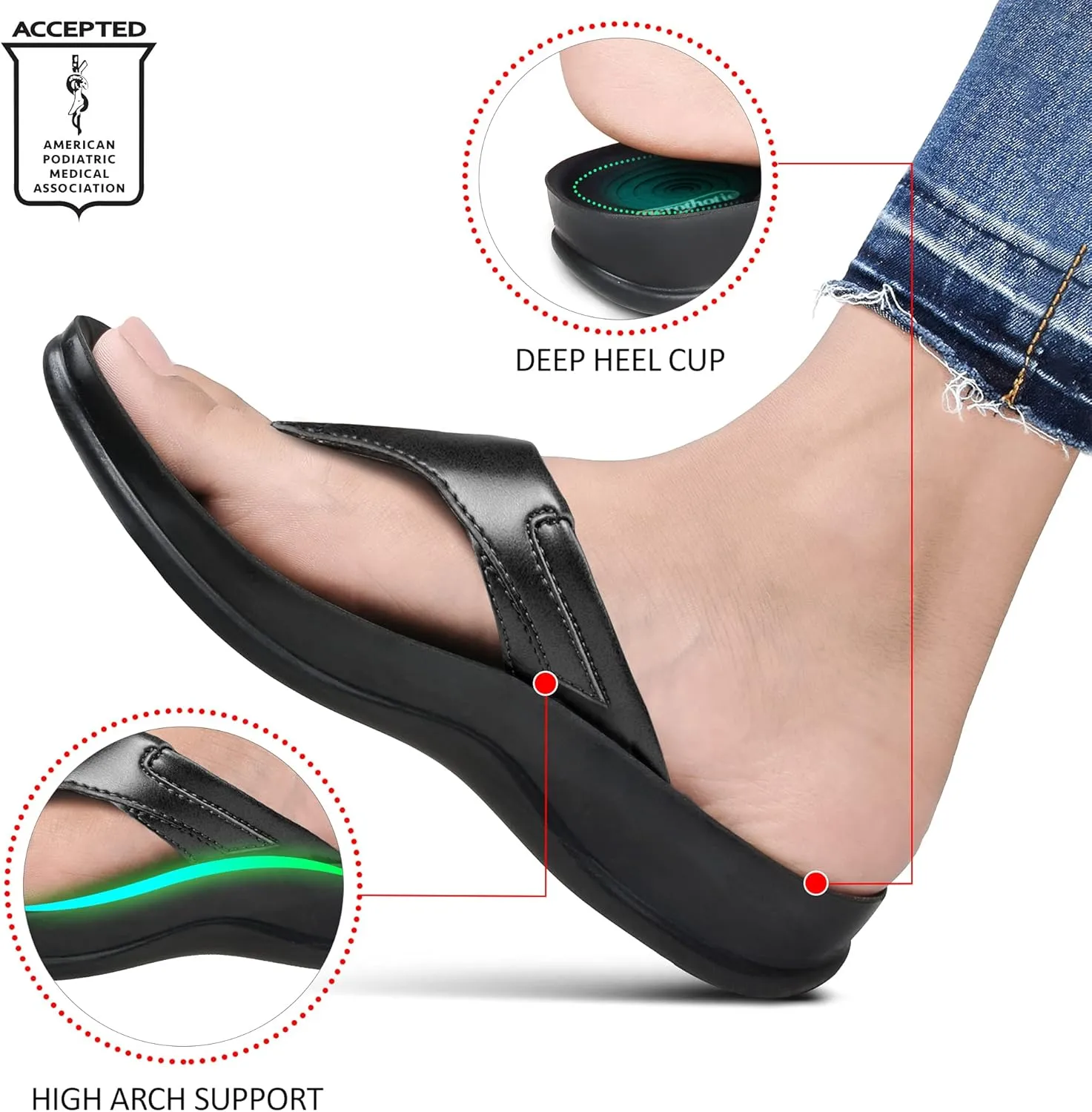 AEROTHOTIC Arch Supportive Strappy Orthotic Comfortable Flip Flops Cushion Soft Toe Post Non-Slip Summer Casual Travel Walking Thong Sandals Women Beach Essentials