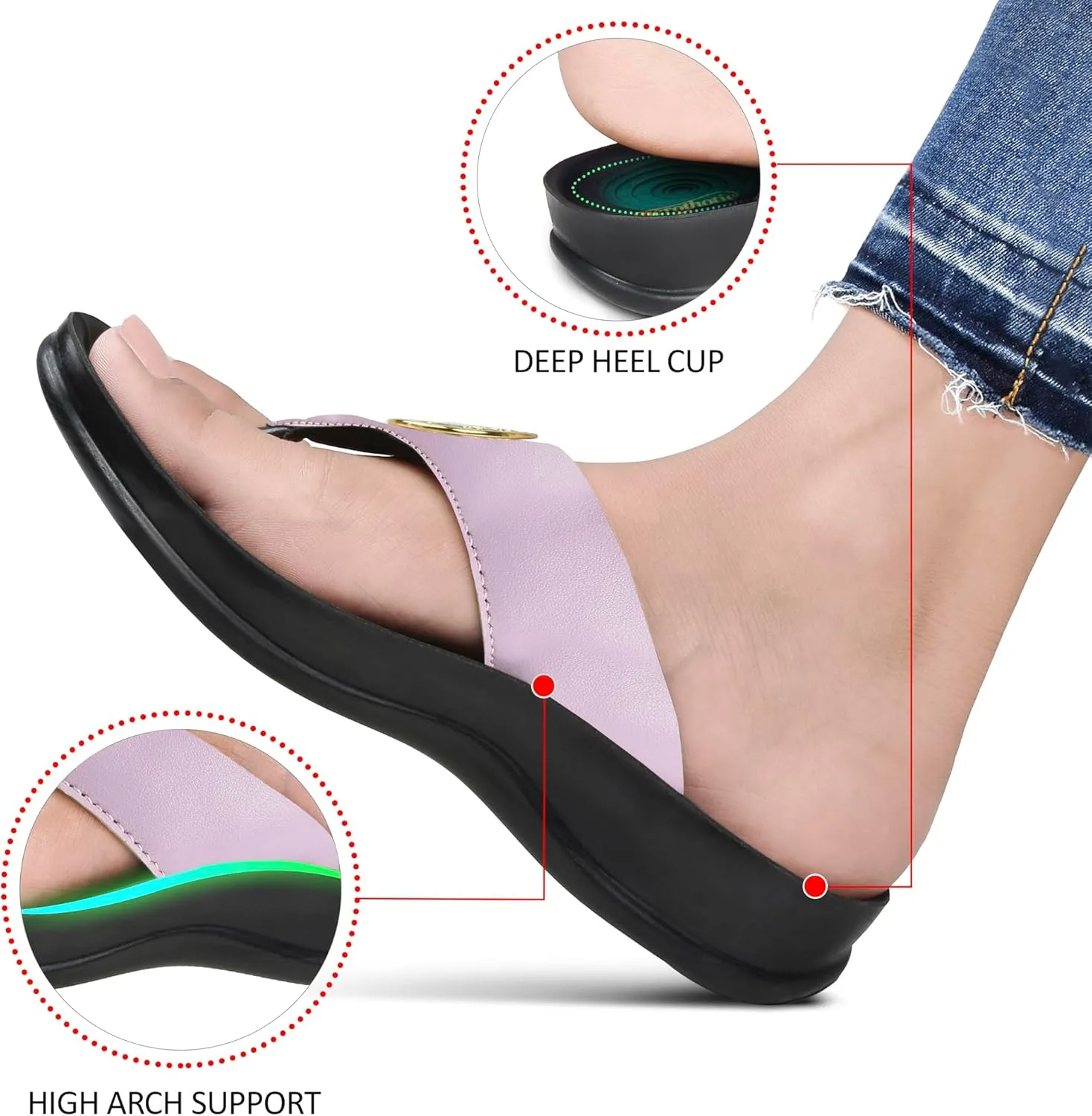 AEROTHOTIC Arch Supportive Strappy Orthotic Comfortable Flip Flops Cushion Soft Toe Post Non-Slip Summer Casual Travel Walking Thong Sandals Women Beach Essentials