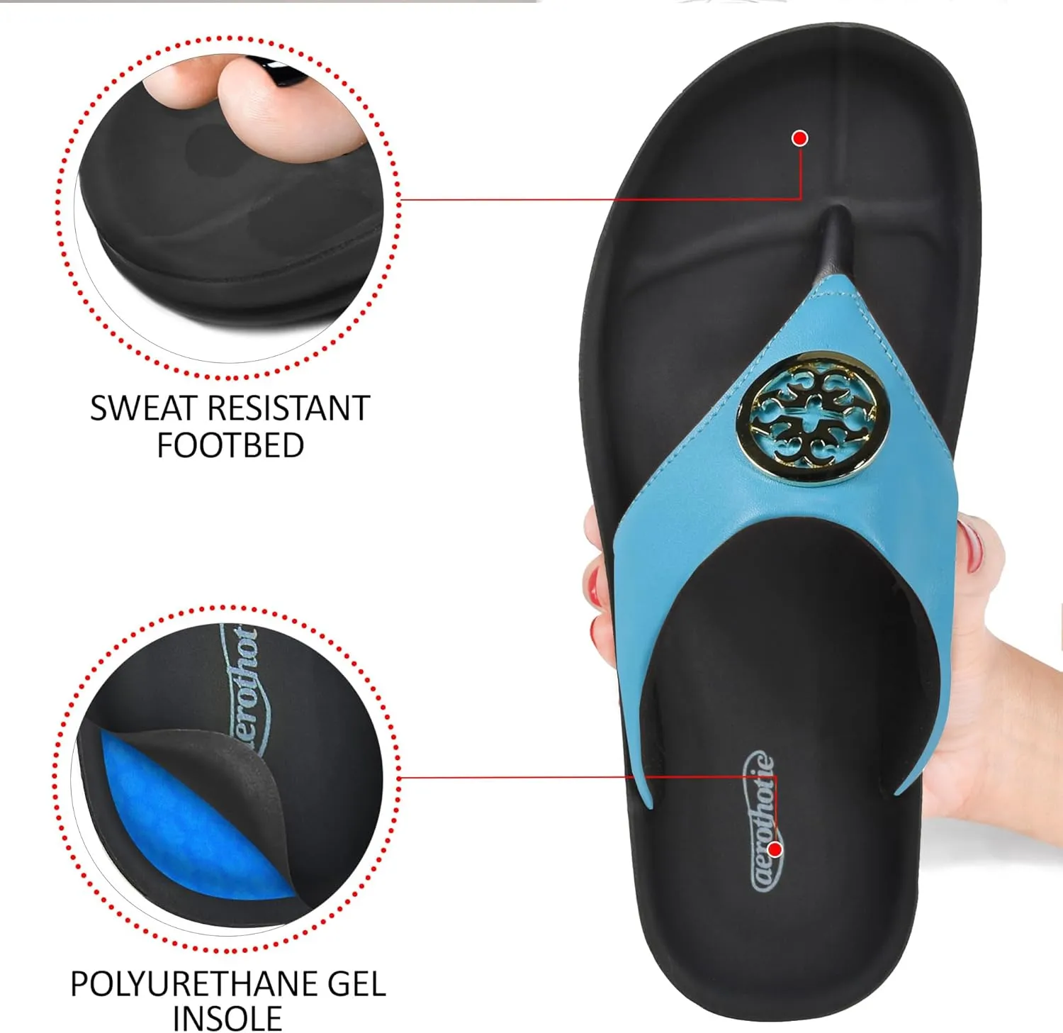AEROTHOTIC Arch Supportive Strappy Orthotic Comfortable Flip Flops Cushion Soft Toe Post Non-Slip Summer Casual Travel Walking Thong Sandals Women Beach Essentials