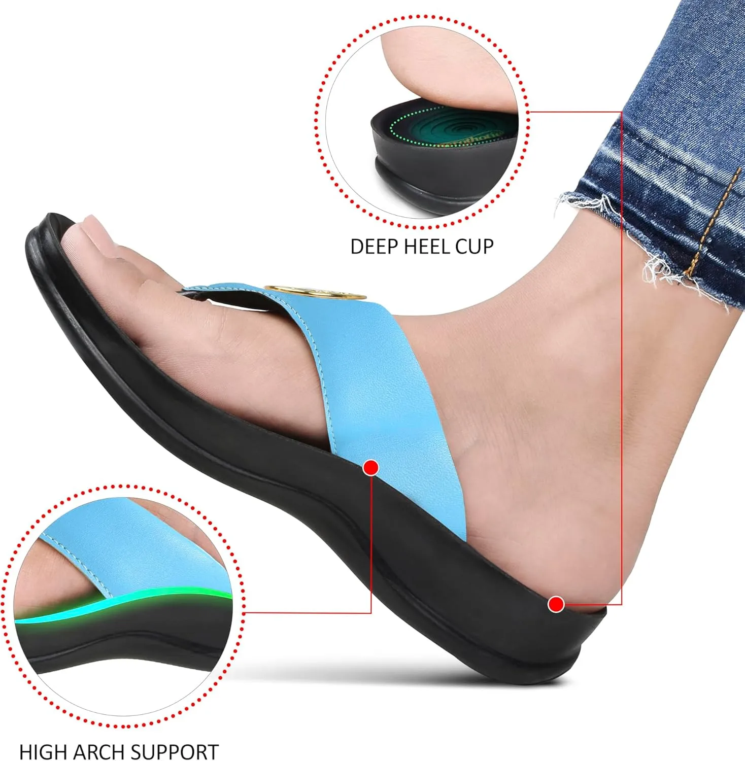 AEROTHOTIC Arch Supportive Strappy Orthotic Comfortable Flip Flops Cushion Soft Toe Post Non-Slip Summer Casual Travel Walking Thong Sandals Women Beach Essentials