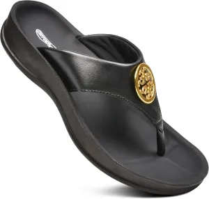 AEROTHOTIC Arch Supportive Strappy Orthotic Comfortable Flip Flops Cushion Soft Toe Post Non-Slip Summer Casual Travel Walking Thong Sandals Women Beach Essentials