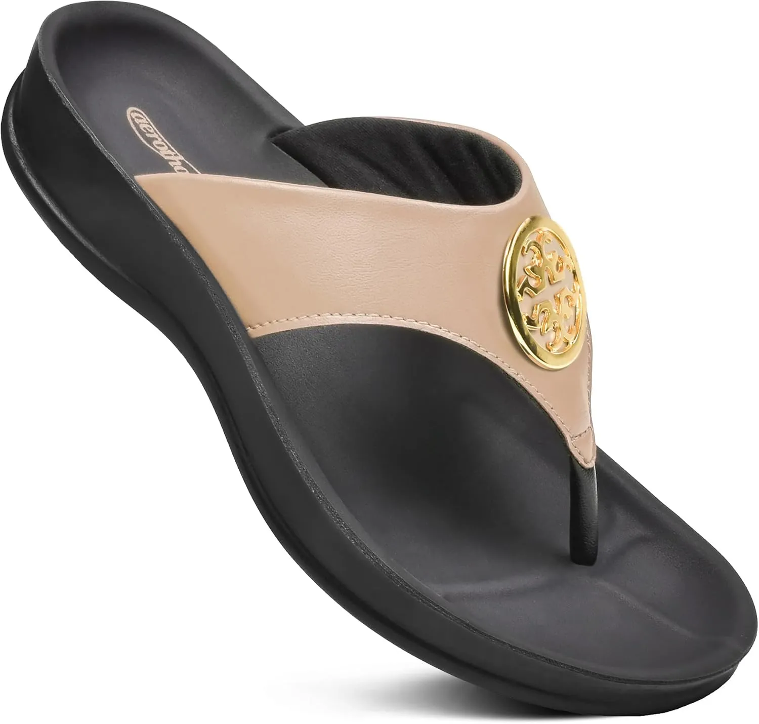 AEROTHOTIC Arch Supportive Strappy Orthotic Comfortable Flip Flops Cushion Soft Toe Post Non-Slip Summer Casual Travel Walking Thong Sandals Women Beach Essentials