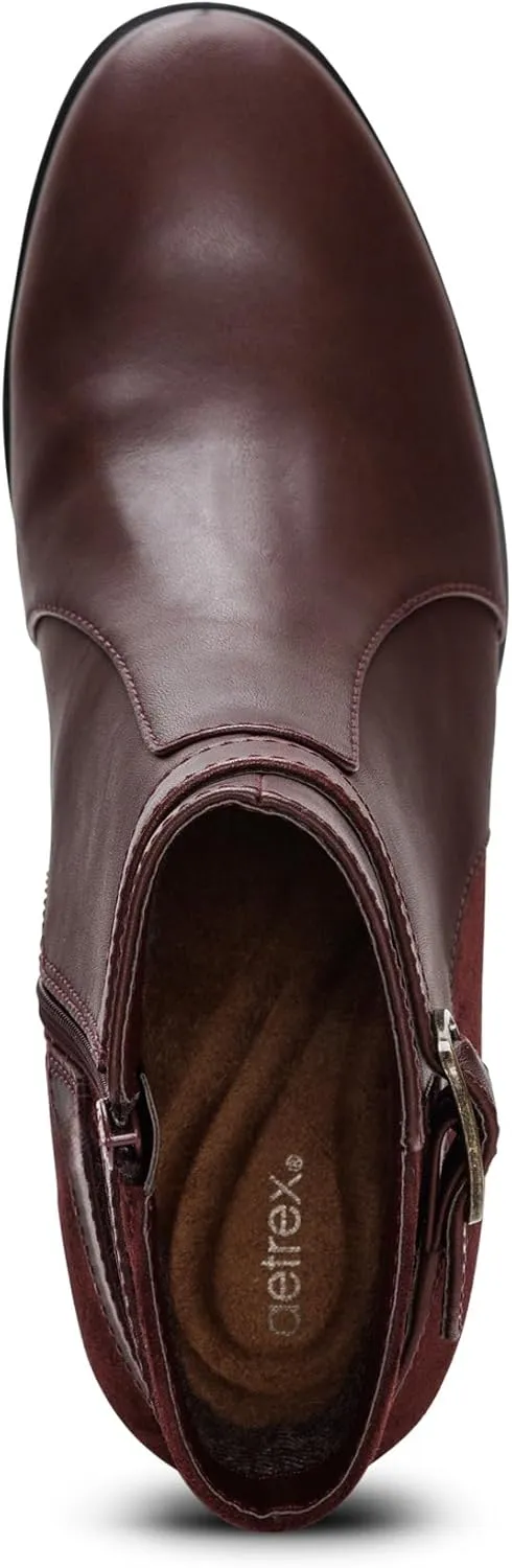 Aetrex Women's Rebecca Orthopedic Heel Boots - Weather-Friendly Leather Boots for Women Arch Support w/ Buckle and Side Zipper Ankle Boots for Women