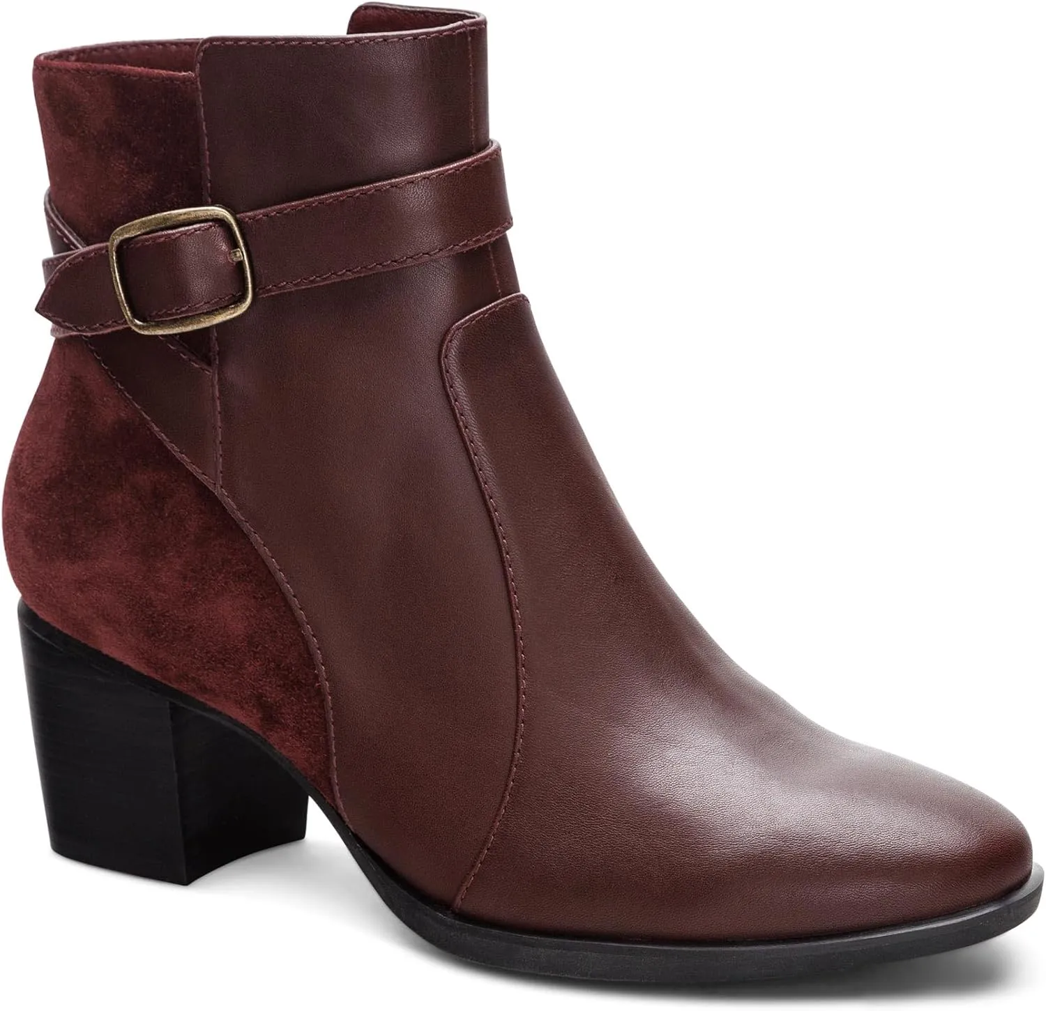 Aetrex Women's Rebecca Orthopedic Heel Boots - Weather-Friendly Leather Boots for Women Arch Support w/ Buckle and Side Zipper Ankle Boots for Women