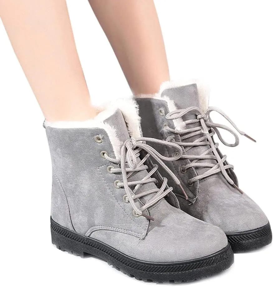 Alicegana Women Winter Boots Snow: Warm Cotton Fur Lined Winter Shoes Lace Up Comfortable Non Slip Ankle Platform Boots Outdoor