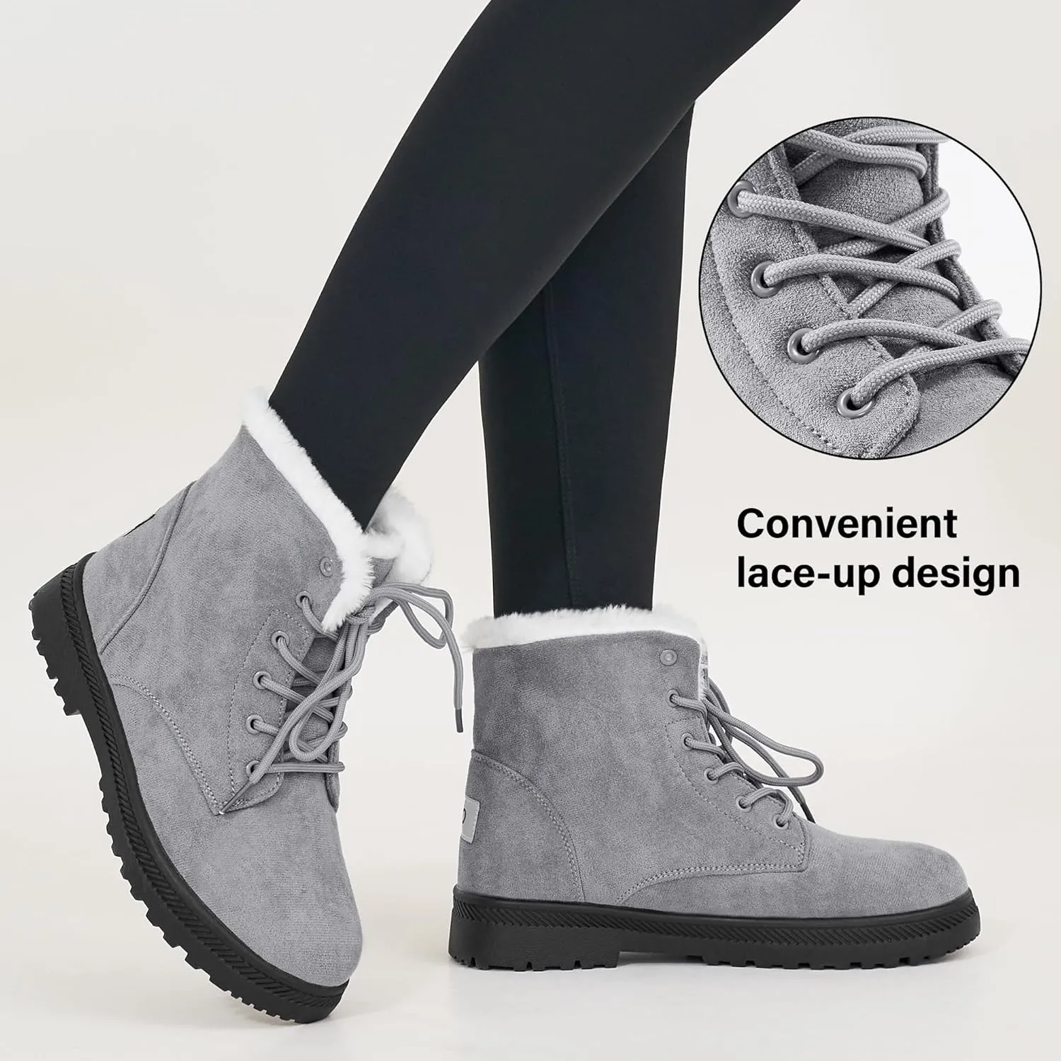 Alicegana Women Winter Boots Snow: Warm Cotton Fur Lined Winter Shoes Lace Up Comfortable Non Slip Ankle Platform Boots Outdoor