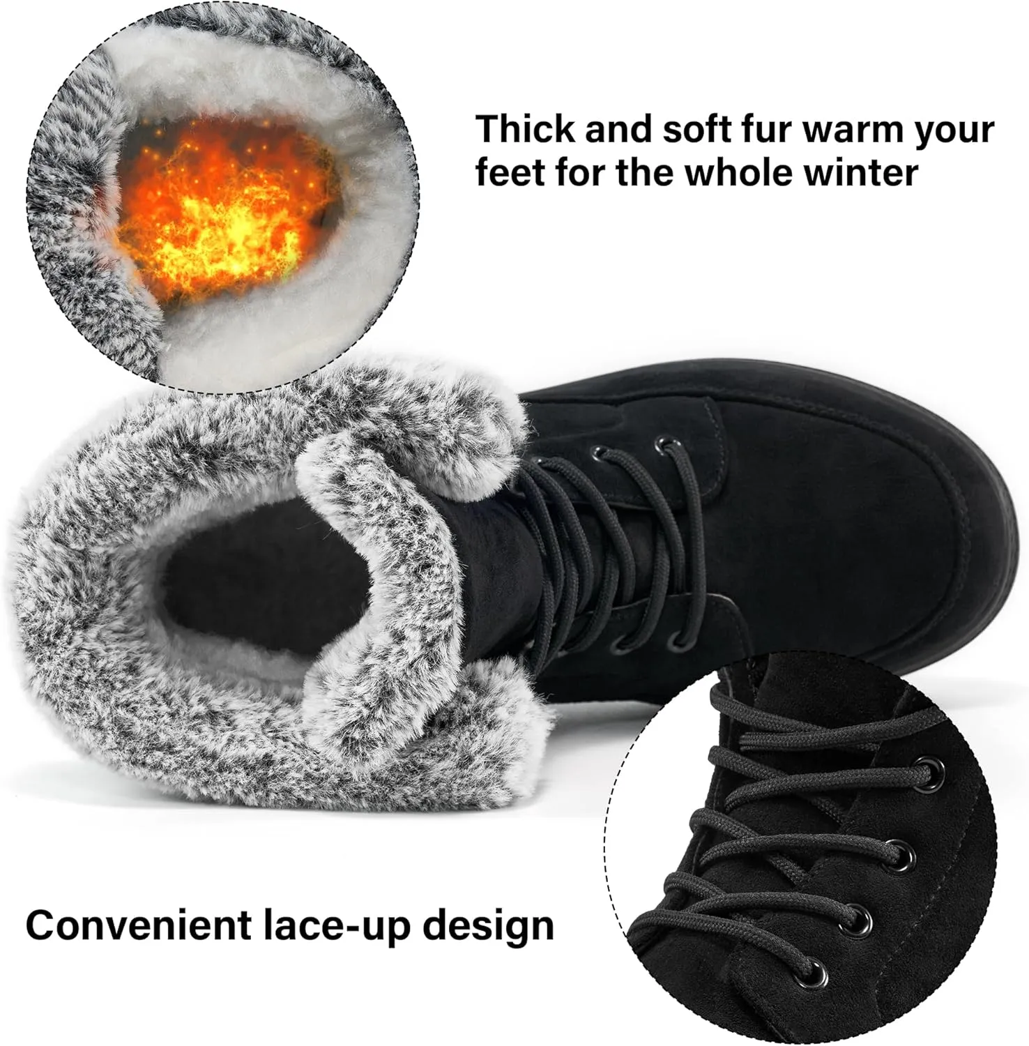 Alicegana Women Winter Boots Snow: Warm Cotton Fur Lined Winter Shoes Lace Up Comfortable Non Slip Ankle Platform Boots Outdoor