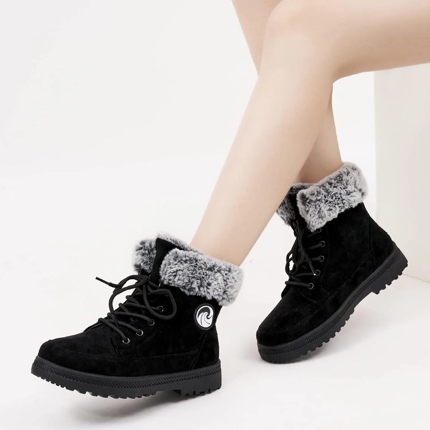 Alicegana Women Winter Boots Snow: Warm Cotton Fur Lined Winter Shoes Lace Up Comfortable Non Slip Ankle Platform Boots Outdoor