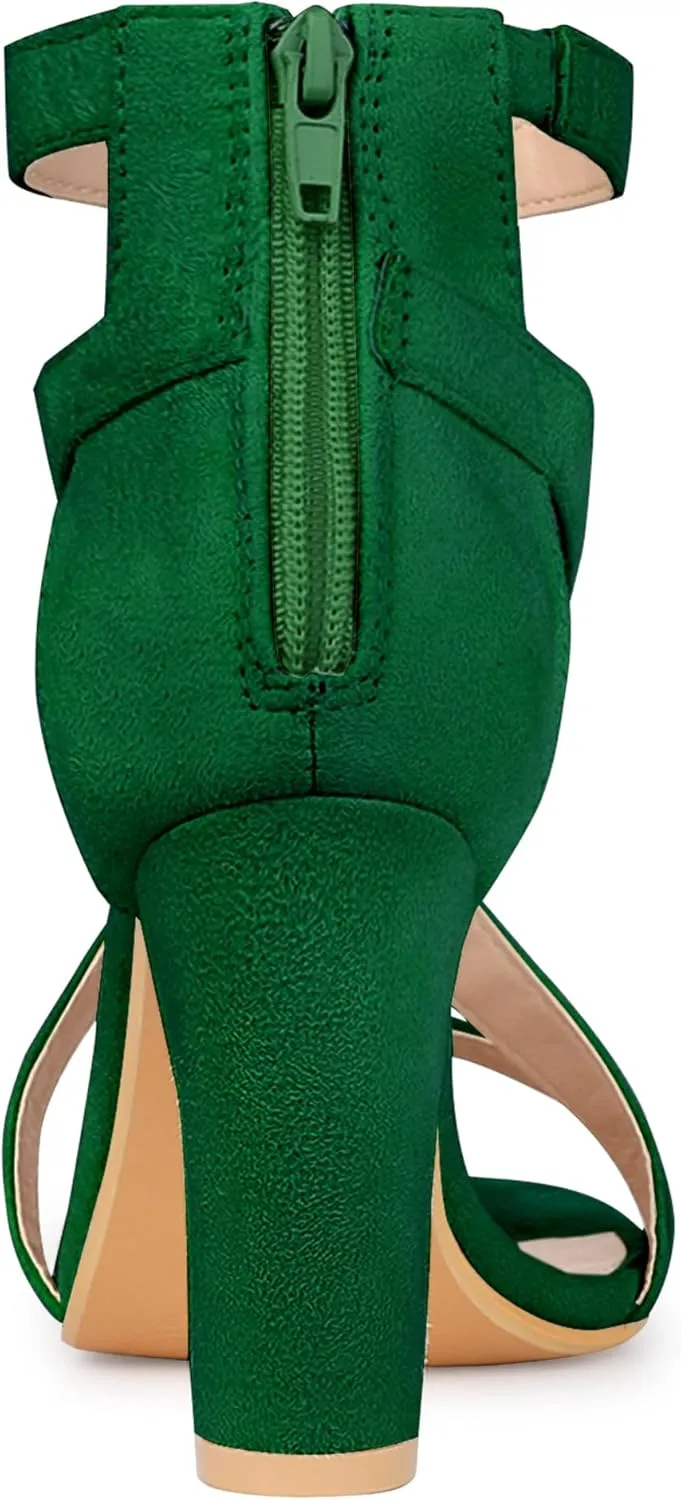 Allegra K Women's Crisscross Ankle Strap Chunky Heel Sandals