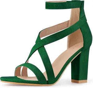 Allegra K Women's Crisscross Ankle Strap Chunky Heel Sandals