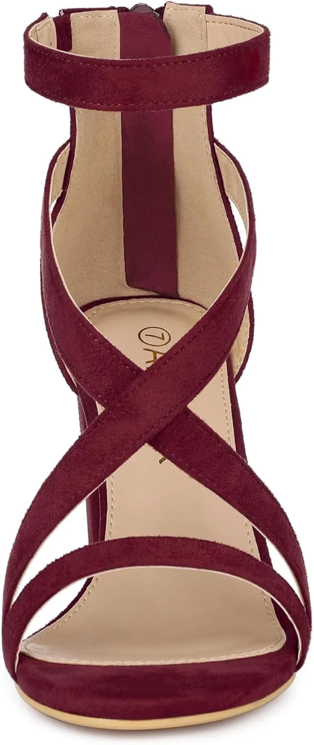 Allegra K Women's Crisscross Ankle Strap Chunky Heel Sandals