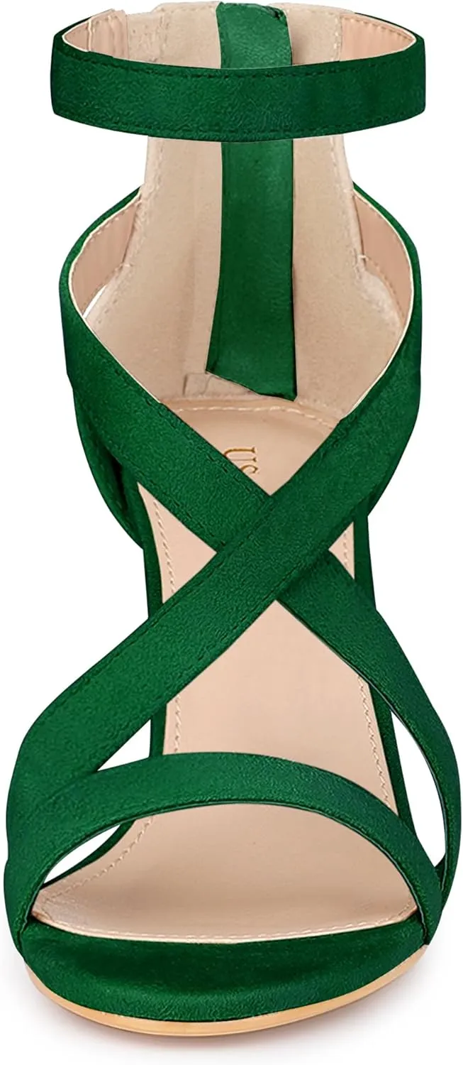 Allegra K Women's Crisscross Ankle Strap Chunky Heel Sandals