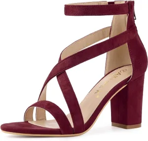 Allegra K Women's Crisscross Ankle Strap Chunky Heel Sandals