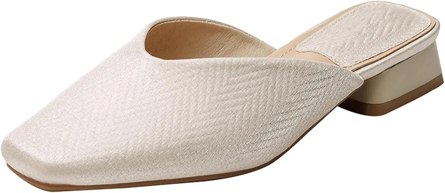 AngryMonkey Women Flats Mules Comfort Closed Toe Square Toe Backless Slides Chunky Low Heeled Sandals Slip On Leather Ballet Walking Loafers