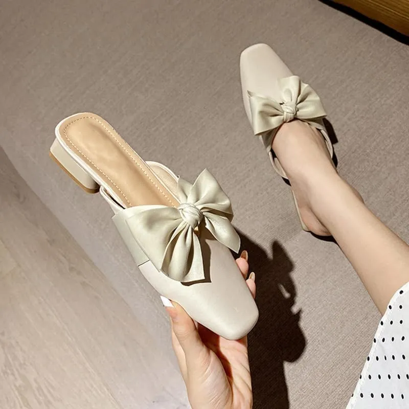 AngryMonkey Women Flats Mules Comfort Closed Toe Square Toe Backless Slides Chunky Low Heeled Sandals Slip On Leather Ballet Walking Loafers