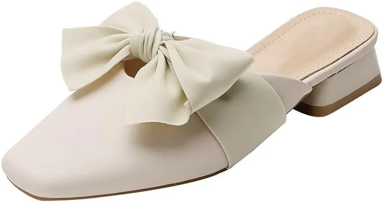 AngryMonkey Women Flats Mules Comfort Closed Toe Square Toe Backless Slides Chunky Low Heeled Sandals Slip On Leather Ballet Walking Loafers