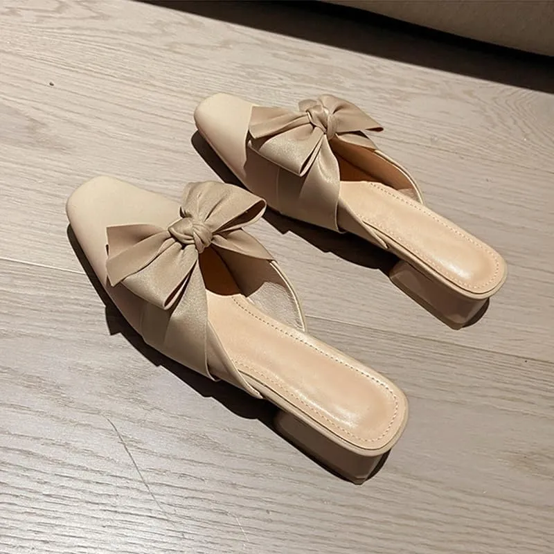 AngryMonkey Women Flats Mules Comfort Closed Toe Square Toe Backless Slides Chunky Low Heeled Sandals Slip On Leather Ballet Walking Loafers
