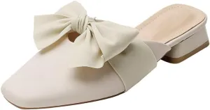 AngryMonkey Women Flats Mules Comfort Closed Toe Square Toe Backless Slides Chunky Low Heeled Sandals Slip On Leather Ballet Walking Loafers